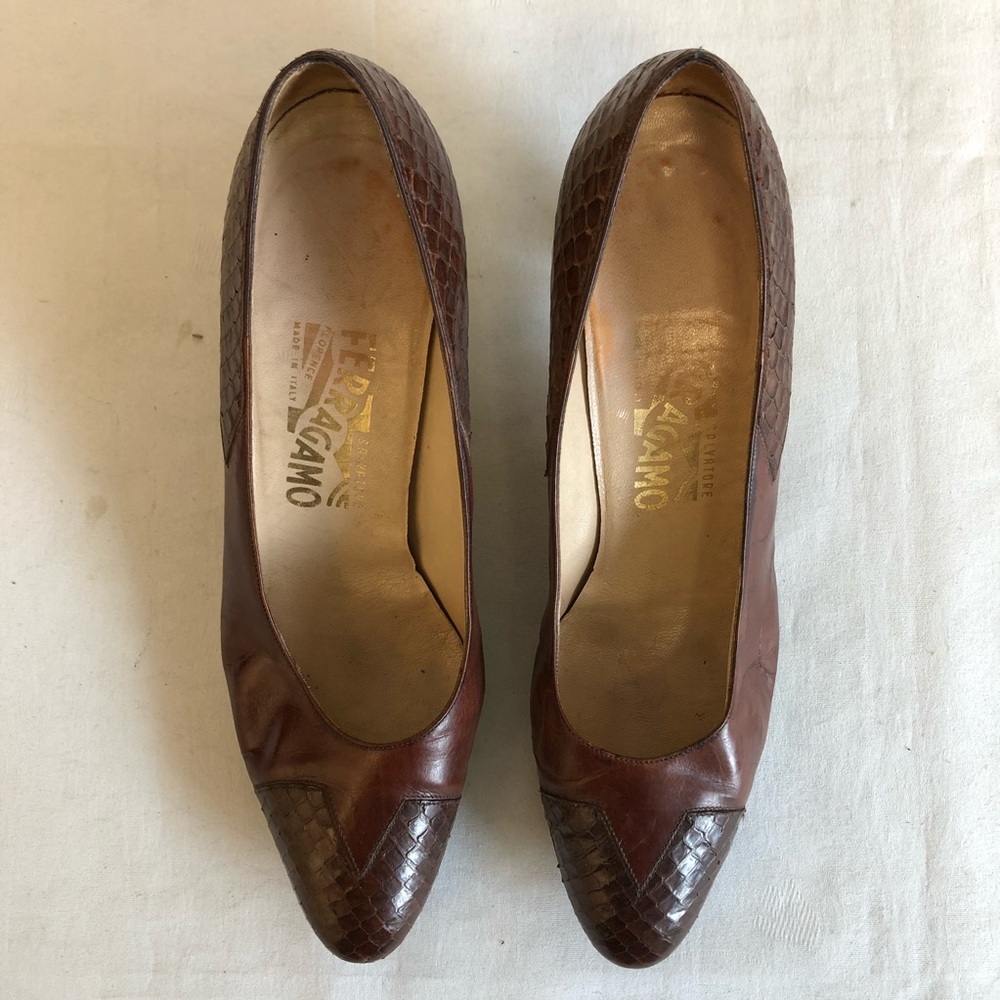 Salvatore Ferragamo Heels Pumps 8.5AA NARROW Brown - Picture 2 of 7